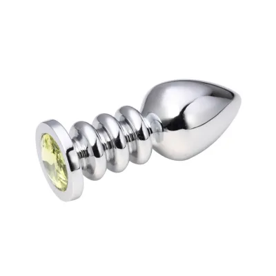 Ridged Jewelled Butt Plug Yellow 100mm