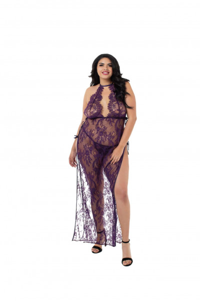 Dreamgirl 1X Black Lace Gown & Matching G-String