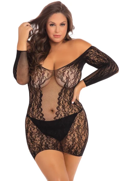 Demure Long Sleeve Mini Dress Black 3x/4x