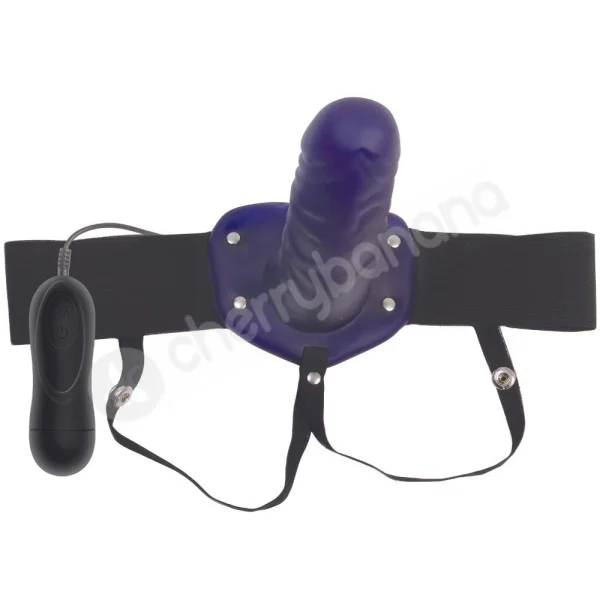Adam & Eve Universal Vibrating Purple Firm Hollow Dildo Strap-On With Waistband