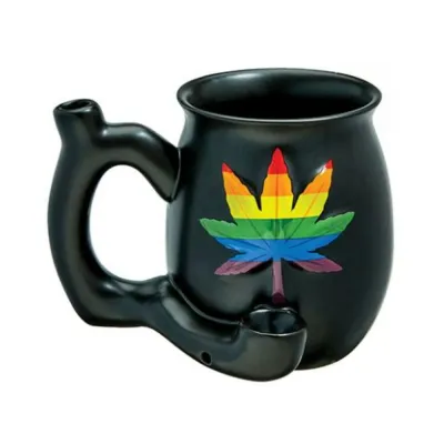 Games Novelty Fashioncraft Matte Black With Embossed Rainbow Leaf Roast Toast Mug