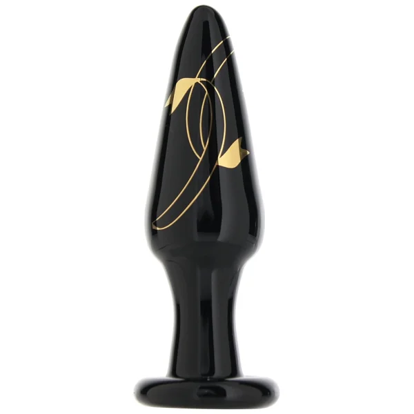 Secret Kisses Handblown Glass Anal Plug 4.5" Slim - Black & Gold
