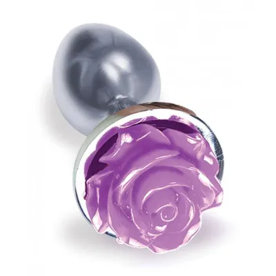 The Silver Starter Rose Floral Steel Butt Plug Purple