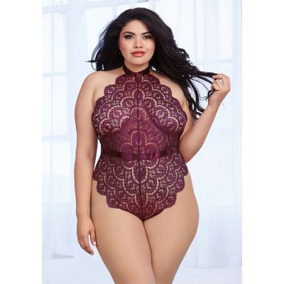 Queen Size Eyelash Lace Teddy Mulberry Erotic Female Underwear