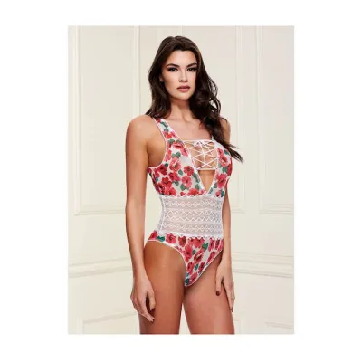Floral And Lace Tie front Teddy