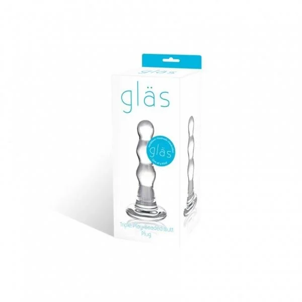 Glass Triple Play Beaded Butt Plug Clear — image 6 of 6