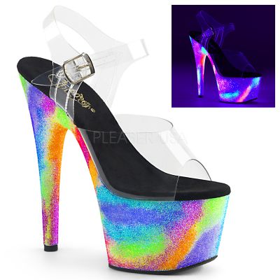 7 inches Heel 2 3 4 inches PF Ankle Strap Sandal w UV Galaxy Effect
