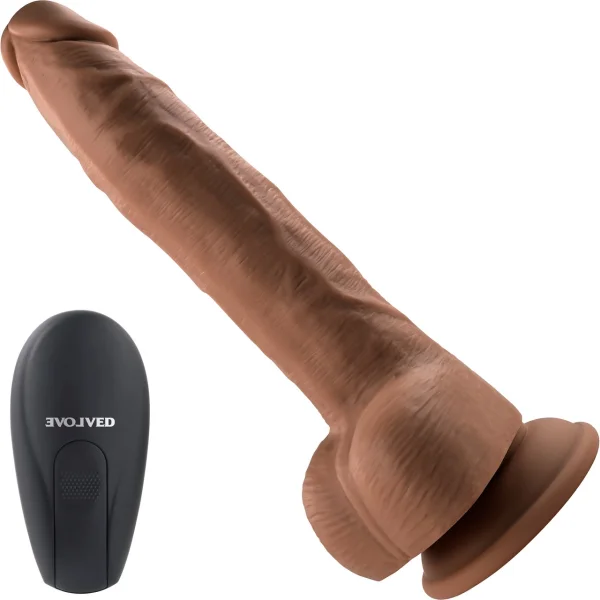 Thrust In Me Silicone Thrusting Vibrating Realistic Dong With Remote By Evolved Novelties - Caramel