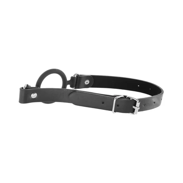 Ouch! Silicone Ring Gag With Leather Straps - Black
