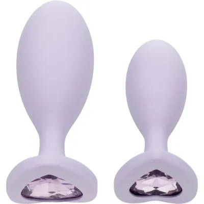 First Time Crystal Booty Duo Silicone Anal Plug 2 Piece Set By CalExotics Purple