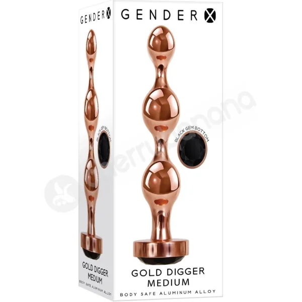 Gender X Gold Digger Medium Rose Gold Metal Butt Plug With Black Gem Base
