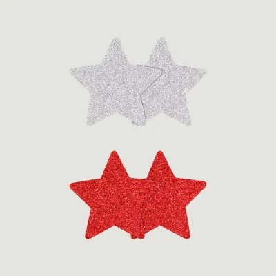Pretty Pasties Red and Silver Glitter Star 2 Pack