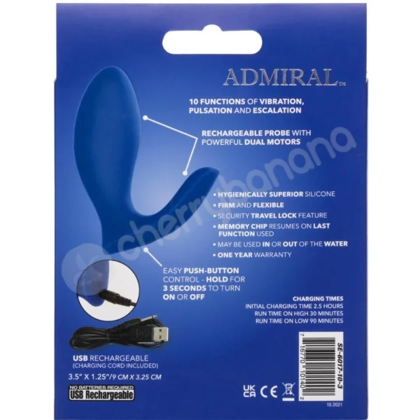 Admiral Prostate Rimming Probe 3.5" Vibrating Dual Motor Plug