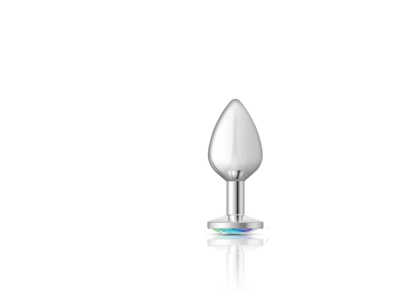 Cheeky Charms - Silver Metal Butt Plug - Round - Clear - Medium