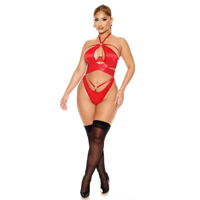 Forplay Soft Life Red Satin Criss Cross Teddy
