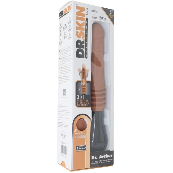 Dr. Skin Dr. Arthur 5" Thrusting, Gyrating & Vibrating Silicone Dildo With Handle By Blush - Caramel
