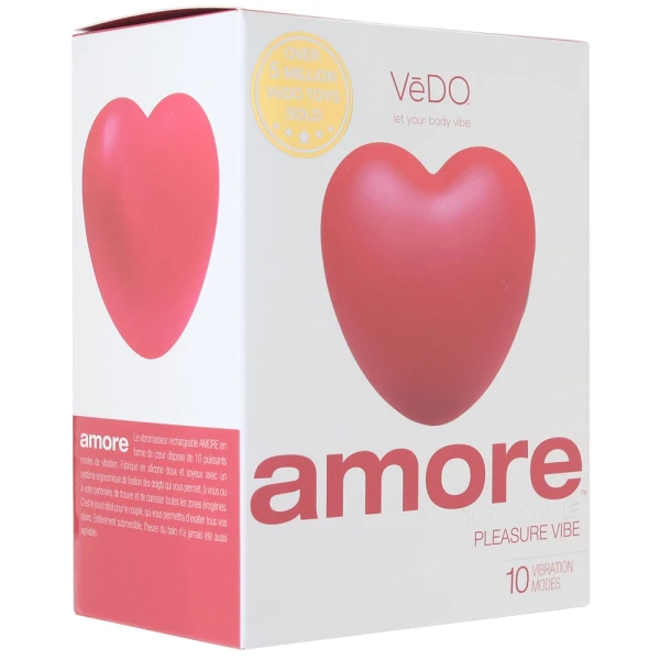 Amore Pleasure Vibe Silicone Heart Shaped Rechargeable Clitoral Stimulator By VeDO - Red