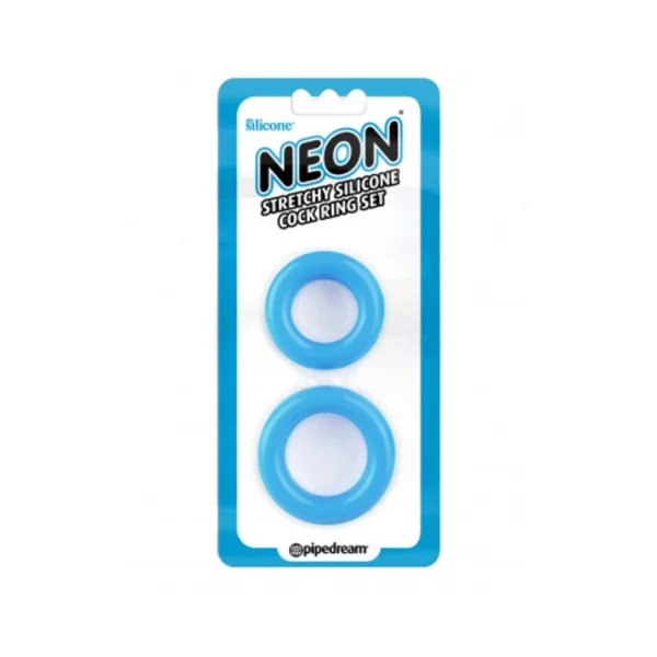 Neon Stretchy Silicone Cock Ring Set - Blue