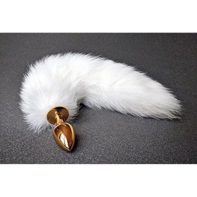Metallic Anal Plug Small w White Tail White