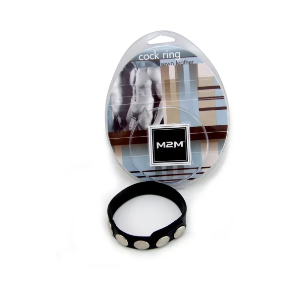 M2M Cock Ring Sewn Leather 5 Snaps Black