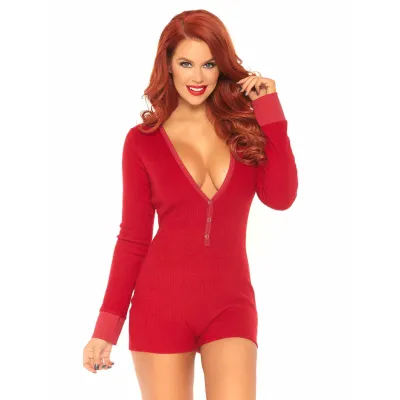 Brushed Rib Romper X Large Red