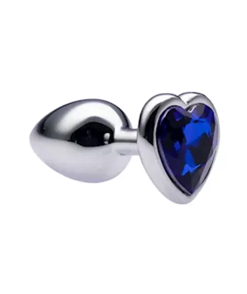 Kink Range Alloy Love Heart Gemmed Butt Plug - 2.7 Inch - Blue - Small — image 4 of 6