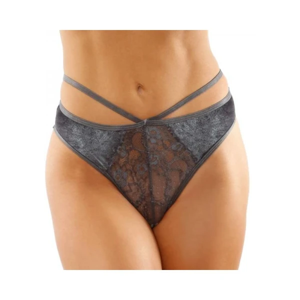 Women's Lingerie: Kalina Velvet Strappy Cut-out Thong With Keyhole Back Gray S/m