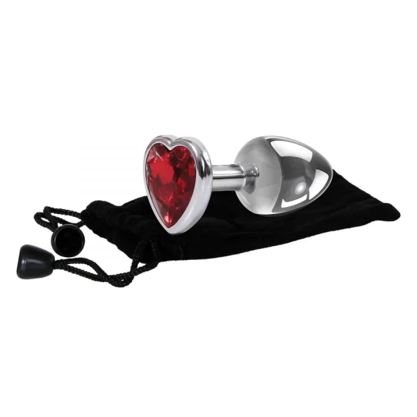 Large Red Heart Gem Anal Plug Chrome/Red — image 6 of 6
