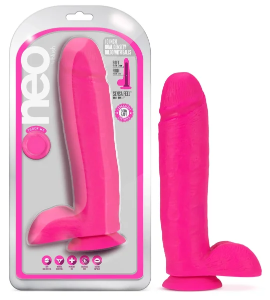 Neo - 10 Inch Dual Density Dildo - Neon Pink