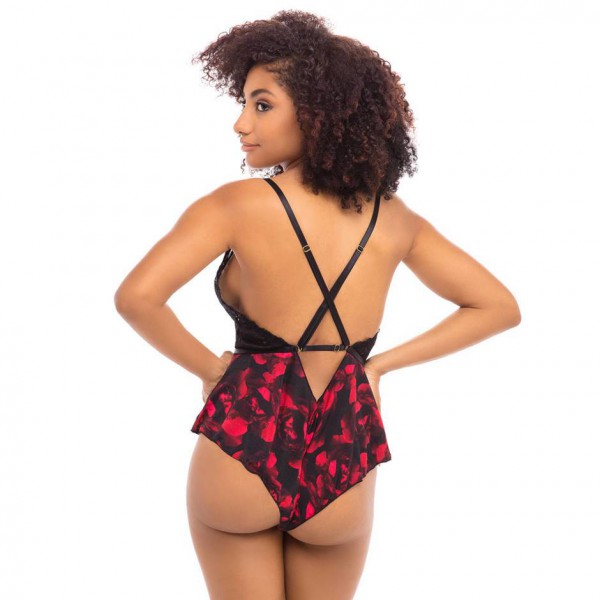 Oh La La Cheri Black Lace Rose Print Teddy