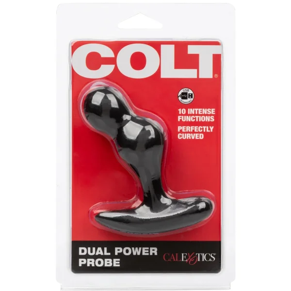 COLT Dual Power Probe Rechargeable Waterproof Silicone Anal Vibrator - Black