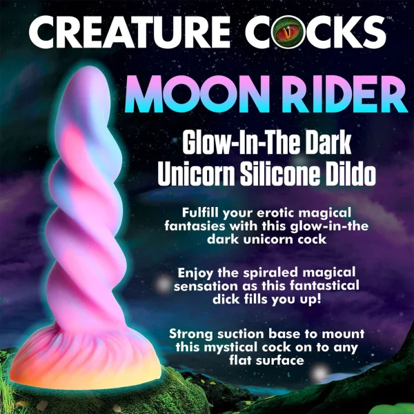 Moon Rider Glow In The Dark Unicorn 8" Silicone Suction Cup Dildo By Creature Cocks