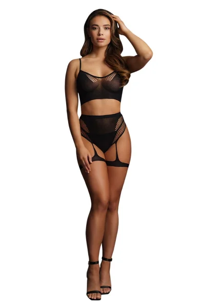 Le Desir Bliss Black 2 Piece Set With Garters UK 6 to 14