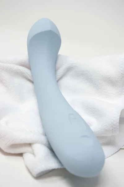 Arc Silicone Waterproof Rechargeable G-Spot Vibrator By Dame - Ice Blue