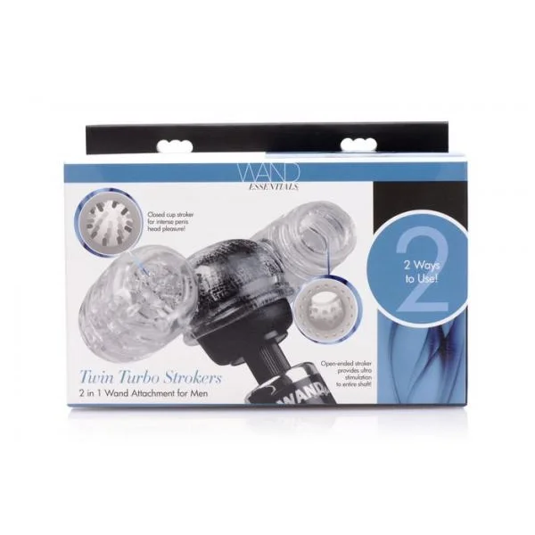Twin Turbo Strokers 2 In 1 Wand Attachment Clear For Men