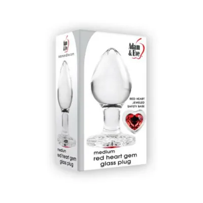 Adam Eve Red Heart Gem Glass Plug Medium Red
