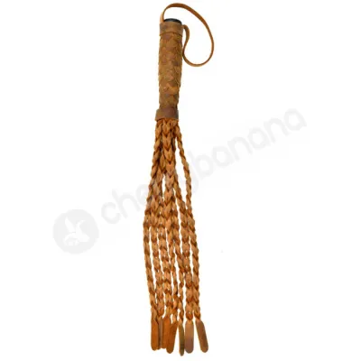 Pain Italian Leather 15 Braided Tails With Flat Tips With 6 Handle Whip