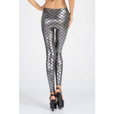 Silver Metallic Scales Leggings Silver One Size