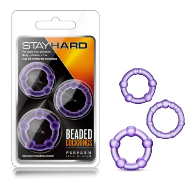 Stay Hard Beaded Cockrings 3 Pack Purple
