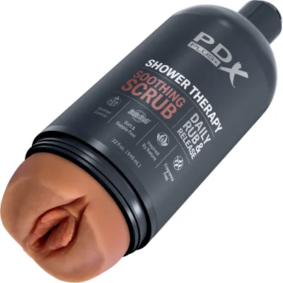 PDX Plus Shower Therapy Soothing Scrub Discreet Penis Stroker By Pipedream Caramel
