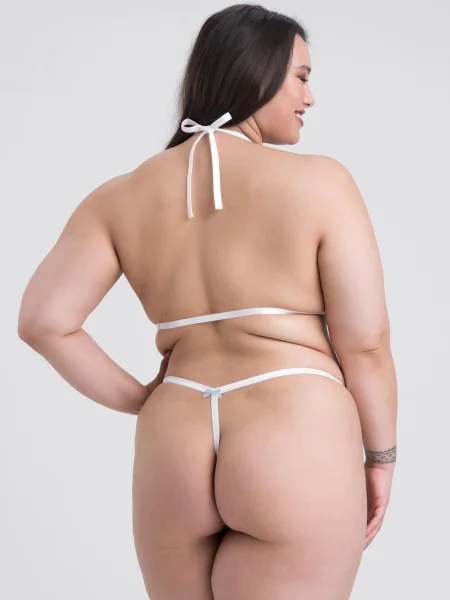 Lovehoney Plus Size Peek-a-Boo White Lace Bra and Crotchless G-String