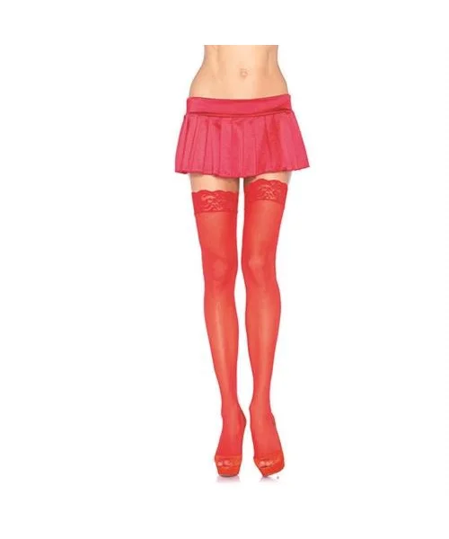 Lace Top Sheer Thigh High - One Size - Red