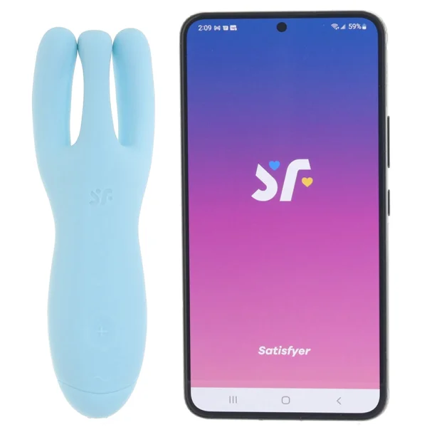 Satisfyer Threesome 4 Rechargeable Waterproof 12-Function App Enabled Dual Stimulation Vibrator - Blue