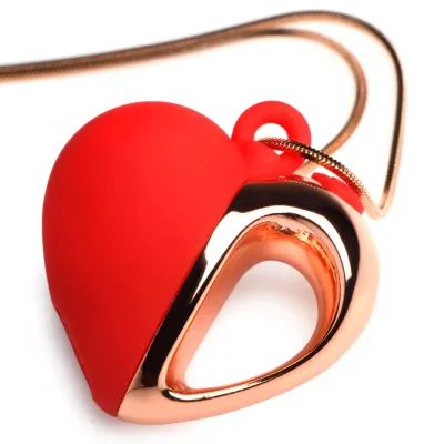 10x Vibrating Silicone Heart Necklace Rose Gold Red