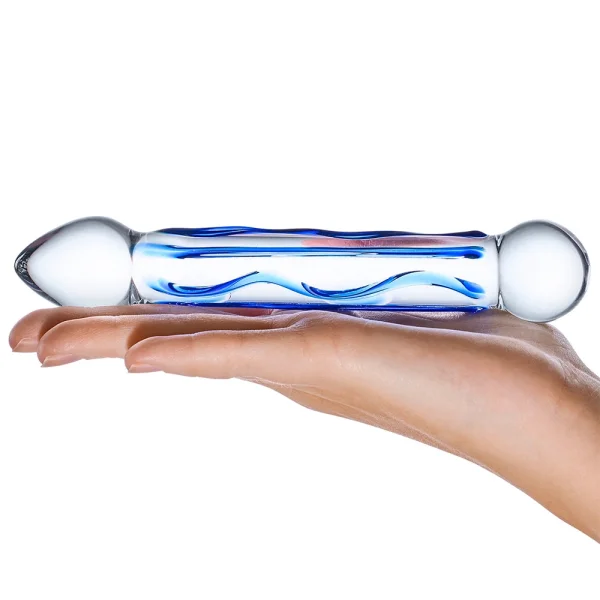 Gläs Full Tip Textured Glass Dildo - Clear & Blue