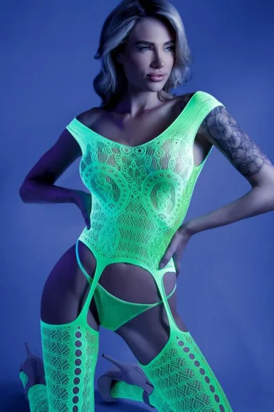 Fantasy Lingerie Supersonic Mosaic Knit Bodystocking with Garters