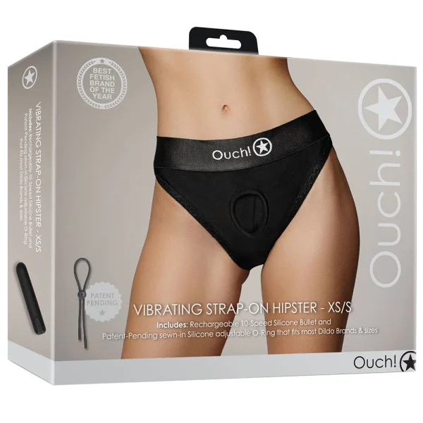 Ouch! Black Vibrating Strap-on Hipster