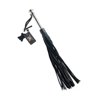 Bound X Calfskin Flogger With Rounded Metal Handle