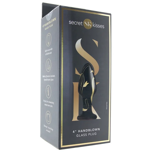 Secret Kisses Handblown Glass Anal Plug 4" - Black & Gold