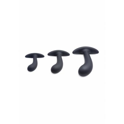Dark Delights 3 Piece Curved Anal Trainer Set Black Glass Butt Plug